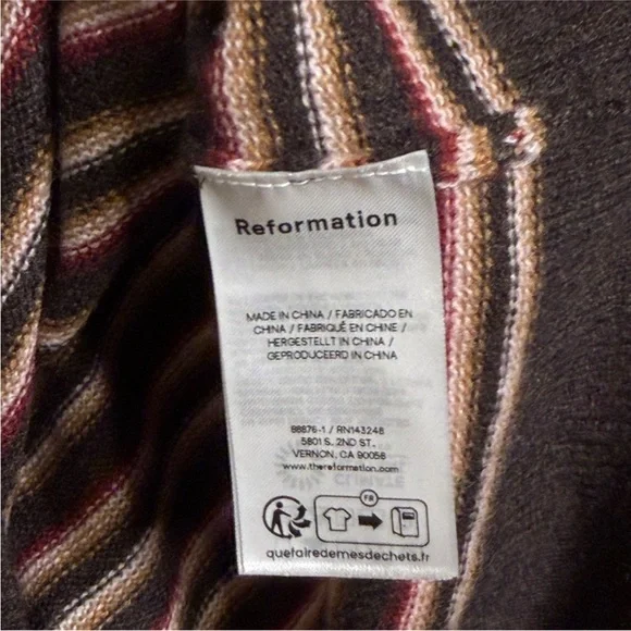 Reformation Cashmere Boyfriend Sweater in Compost Multi Stripe Size XS - Picture 5 of 5